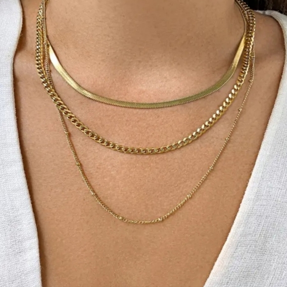 ADORNIA 14K Yellow Gold Vermeil Layered Chain Multi 3 layer chain gold necklace - Picture 3 of 3